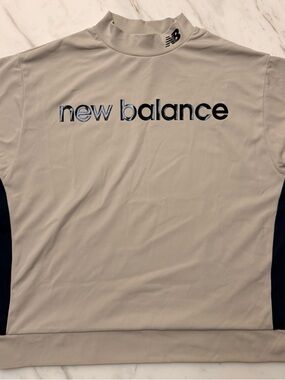 New Balance Women’s Beige Mock-Neck Performance Top with Black Logo